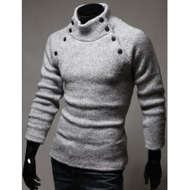 Faddish Double-Breasted Trim Pure Color Sweater