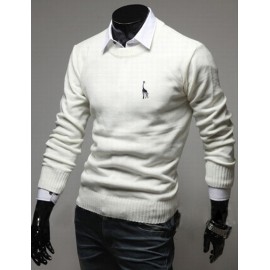 Casual Embroidery Deer Trim Round Neck Knitwear