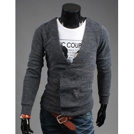 Stylish Double-Breasted Cardigan with Plunging Neckline For Men