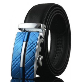 Shiny Blue Alloy Buckle Leather Belt For Men