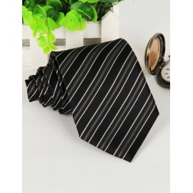 Classic Jacquard Pattern Arrow Edge Neck Tie in Stripe Trim