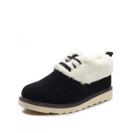 Concise Fluffy Fur Lace-Up Boots in Two Tone