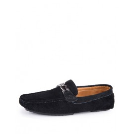 Comfy Metallic Buckle Round Toe Loafers in Solid Color