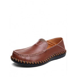 Leisure Stitching Trim Grid Pattern Loafers with Square Toe