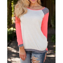 Concise Raglan Sleeve Color Block Basic Tee with Round Neck