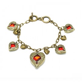 Women's Retro Vintage Faux Gem Love Heart Hollow Bracelet 