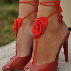 Fashion Women Rose Flower Crochet Barefoot Sandals Solid Beach Anklet 