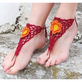 Hot Fashion Women Knit Crochet Floral Hand-made Hollow Out Lace Up Casual Beach Anklets 