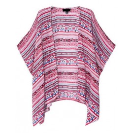 Ethnic Geometric Printed Batwing Sleeve Cardigan with Open Front Size:S-L