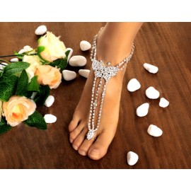 Hot Fashion Women Butterfly With Toe Ring Foot Chain Rhinestone Barefoot Wedding Bride Anklets  