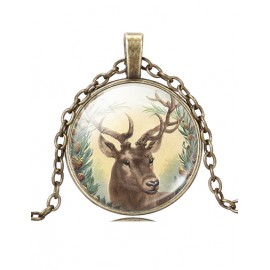 Merry Christmas Dear Printed Bronze Necklace with Ball Gem