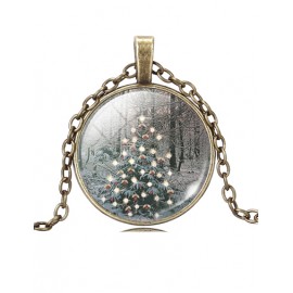 Merry Christmas Snow View Ball Gem Necklace in Christmas Tree