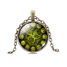 Styling Wheel Gear Printed Gem Necklace in Roman Number