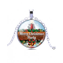 Merry Christmas Party Printed Ball Gem Necklace with Silvery Chain