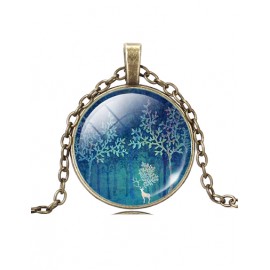 Mastery Forest and Rein Dear Printed Necklace with Ball Gem