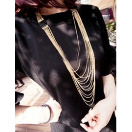 Faddish Two Tone Tassel Trim Metallic Multi Necklace