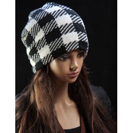 Hip Hop Color Block Beanie Hat with Checked Pattern For Women