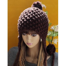 Popular Hollowed Hole Trapper Beanie Hat with Fuzzy Bobble For Women