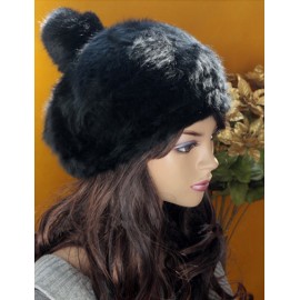 Luxurious Pure Color Bobble Hat with Fluffy Overall For Women