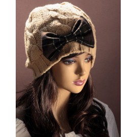 Attractive Knitted Twist Beanie Hat with Bowknot Ornament For Women