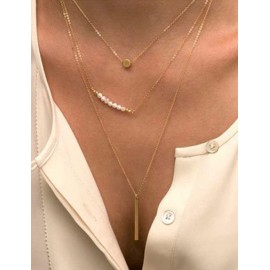 Trendy Pearl Embellished Rectangle Shape Multi Necklace in Gold