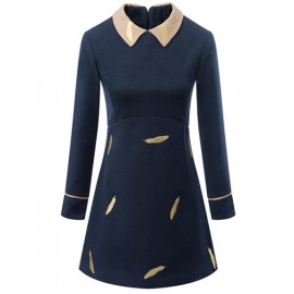 VSlim Fit Embroidery Detail Dress with Fold-Over Collar