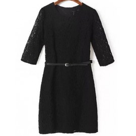 Classic Slim Fit Lace Dress with Long Sleeve