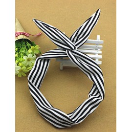 Navy Trendy Stripe Printed Two Tone Hair Band with Rabbit Earring