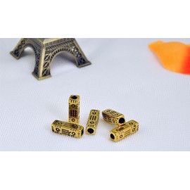 5Pcs CCB Plastic Loose Long Rectangle Tube Beads Gold Gookin Plated 