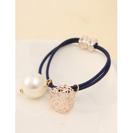Sweet Pearl Ornament Hollow-Out Box Hair Tie with Bowknot Trim