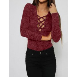 Unique Crop Bodycon Sweater in Deep V-Neck Size:S-XL