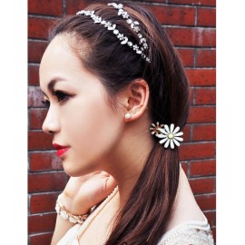 Women Fashion Silver Crystal Flower Elastic Hair Band Headband