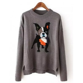 Smart Round Neck Puppy Sweater in Asymmetric Hem Size:S-L