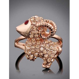 Endearing Rhinestone Overall Goat Shape Ring in Gold
