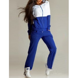 Sportive Contrast Color Hood Hoodies and Drawstring Sweatpants