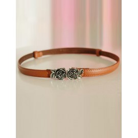 Classic Faux Leather Belt with Iron Rose Buckle For Women