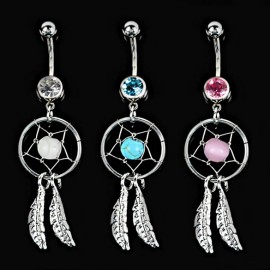 Crystal Gem Catcher Dangle Belly Navel Barbell Button Bar Ring