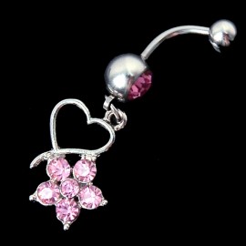 1 Pcs Flower Rhinestone Heart Navel Belly Button Barbell Ring Body Piercing Dangle Crystal 