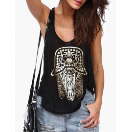 Cool Gilding Print Loose Tank Top with Scoop Neck