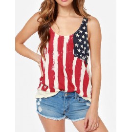 Casual USA Flag Print Tank Top with Wrinkle Trim Back