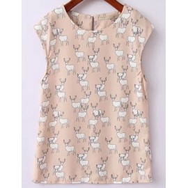 Sweet Deer Printed Chiffon Cropped Tank Top with Buckle Back