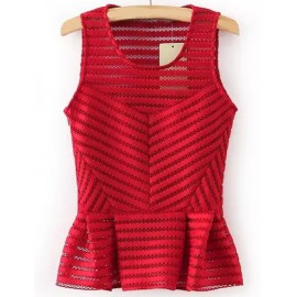 Seductive Stripe Pattern Ruffle Hem Tank Tee in Pure Color