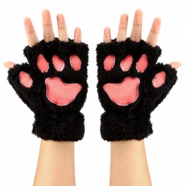 New Fashion Lady Women's Winter Cute Velvet Costume Animal Paws Fingerless Gloves