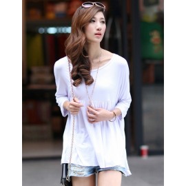 Laconic Pure Color Pleated T-Shirt with Batwing Sleeve