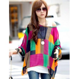Fresh Color Block Chiffon Top in Loose Fit For Women