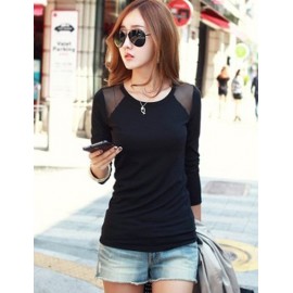 Fashion Slim Fit Tee with Mesh Panel For Women