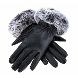 Fashion Women Gloves Autumn Winter Warm Synthetic Leather Driving Gloves With Fur