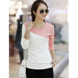 Simple Fleeced Slim Fit Tee in Two-Tone For Women