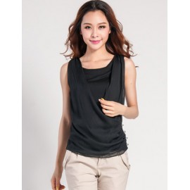 Refined Mock Twinset Top with Chiffon Decoration For Women
