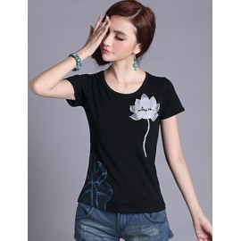 Artistical Short Sleeve T-Shirt in Lotus Printing For Women